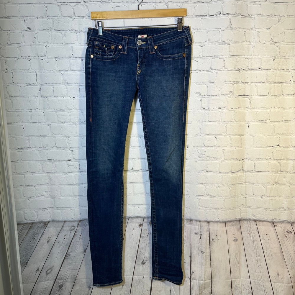 True Religion Julie Skinny Jeans Dark Wash Low Rise Flap Pocket‎ Womens Size 29